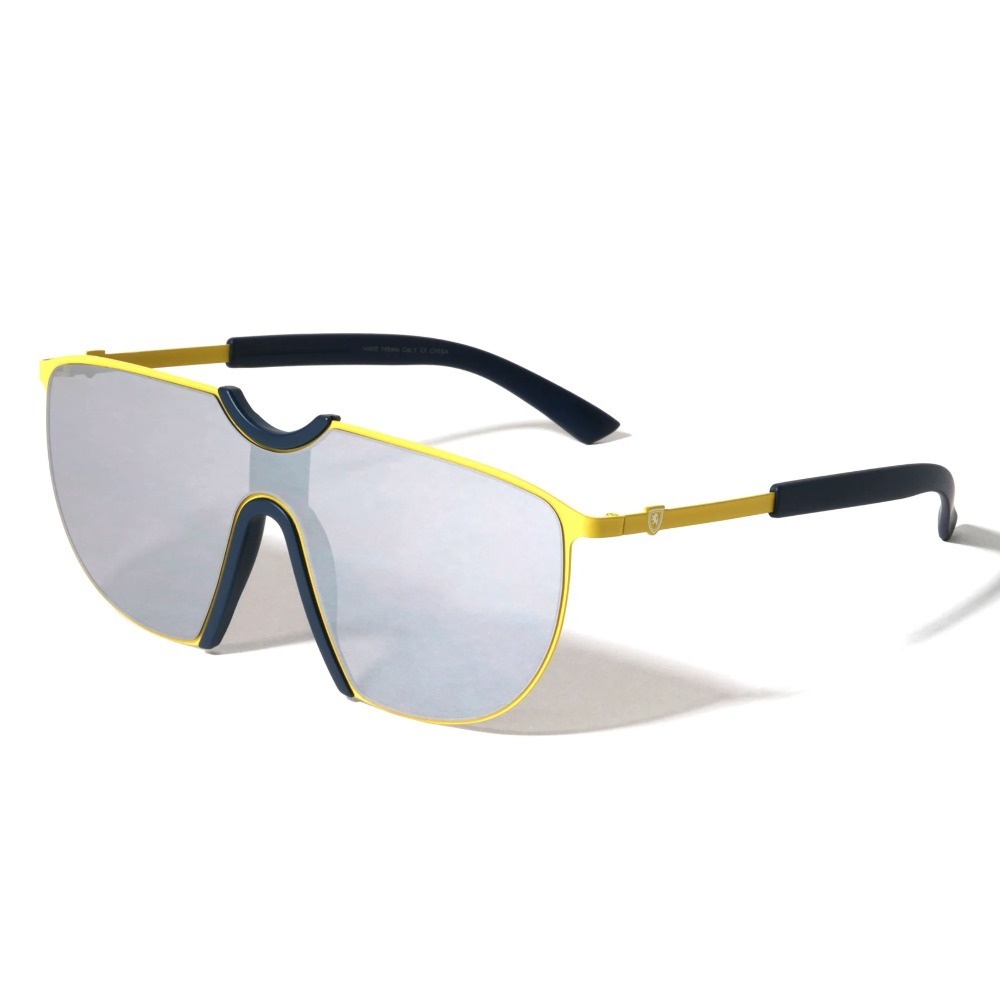 Shield Men Sunglasses Mirrored Lens Yellow Frame Fashion‎ Sun Glasses Trendy New